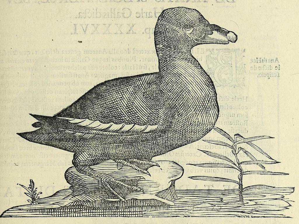 An illustration from Vlyssis Aldrovandi philosophi ac medici Bononiensis historiam naturalem in gymnasio Bononiensi profitentis, Ornithologiae, hoc est, De avibus historiae libri XII ... : cum indice septendecim linguarum copiosissimo, 1599, leaf 255