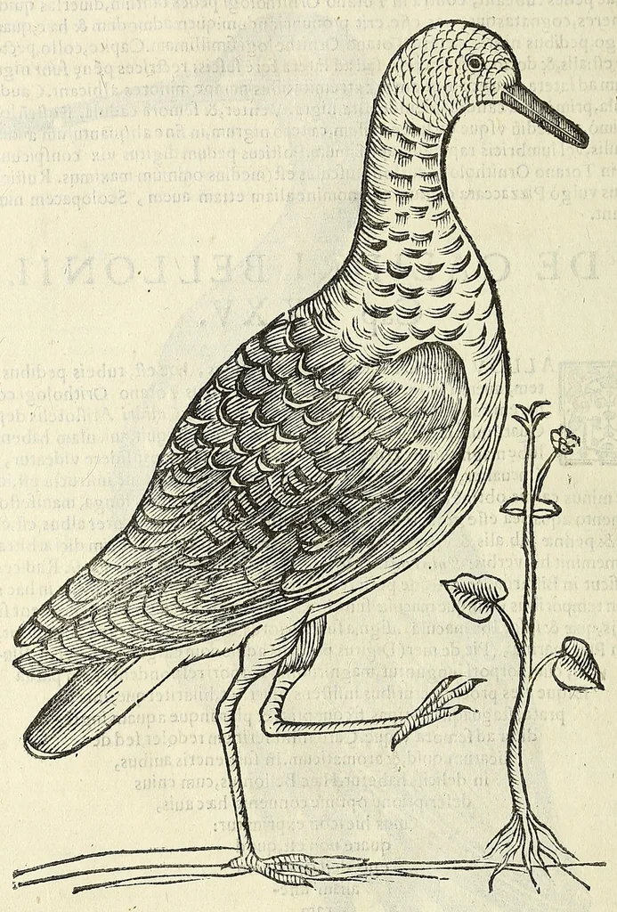 An illustration from Vlyssis Aldrovandi philosophi ac medici Bononiensis historiam naturalem in gymnasio Bononiensi profitentis, Ornithologiae, hoc est, De avibus historiae libri XII ... : cum indice septendecim linguarum copiosissimo, 1599, leaf 452