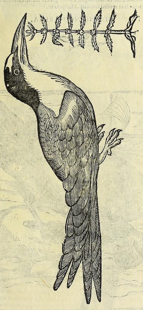 An illustration from Vlyssis Aldrovandi philosophi ac medici Bononiensis historiam naturalem in gymnasio Bononiensi profitentis, Ornithologiae, hoc est, De avibus historiae libri XII ... : cum indice septendecim linguarum copiosissimo, 1599, leaf 99