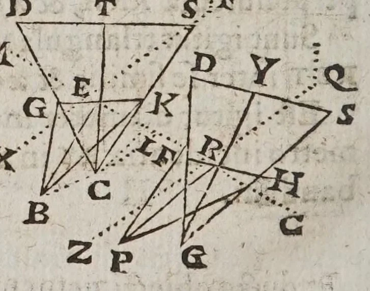 An illustration from Vniversae geometriae, mixtaeqve mathematicae synopsis, et bini refractionvm demonstratarvm tractatvs, 1644, leaf 588