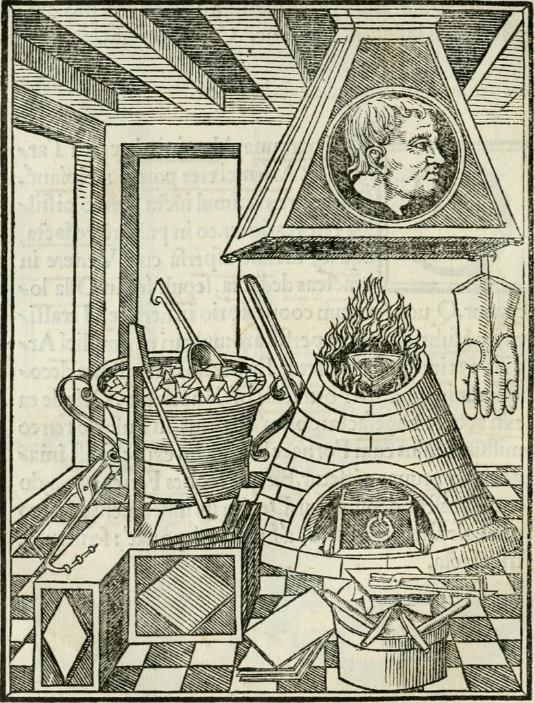 An illustration from Voarchadvmia contra alchi'miam : ars distincta ab archimi'a & sophia : cum additionibus, proportionibus, numeris, & figuris opportunis Ioannis Augustini Panthei Veneti sacerdotis, 1530, leaf 55