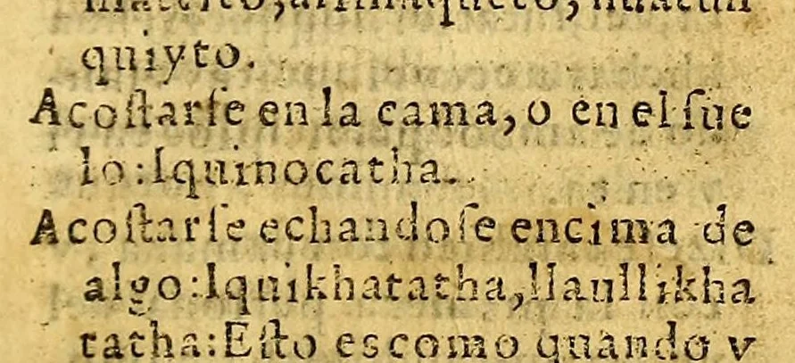 An illustration from Vocabulario de la lengua aymara. Primera parte, : donde por abecedario se ponen en primer lugar los vocablos de la lengua española para buscar los que les corresponden enla lengua aymara. Compuesto por el P. Ludouico Bertonio .italiano dela Compañia de Iesus enla Prouincia del Piru, delas Indias Occidentales, natural de la Roca contrada dela Marca de Ancona., 1612, leaf 43