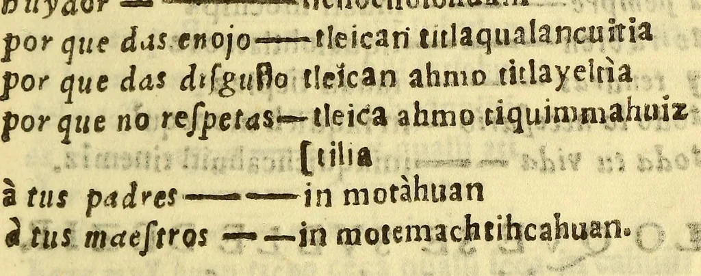 An illustration from Vocabulario manual de las lenguas castellana, y mexicana. : En que se contienen las palabras, preguntas y respuestas mas comunes y ordinarias que se suelen ofrecer en el trato y comunicacion entre Españoles è Indios., 1668, leaf 67