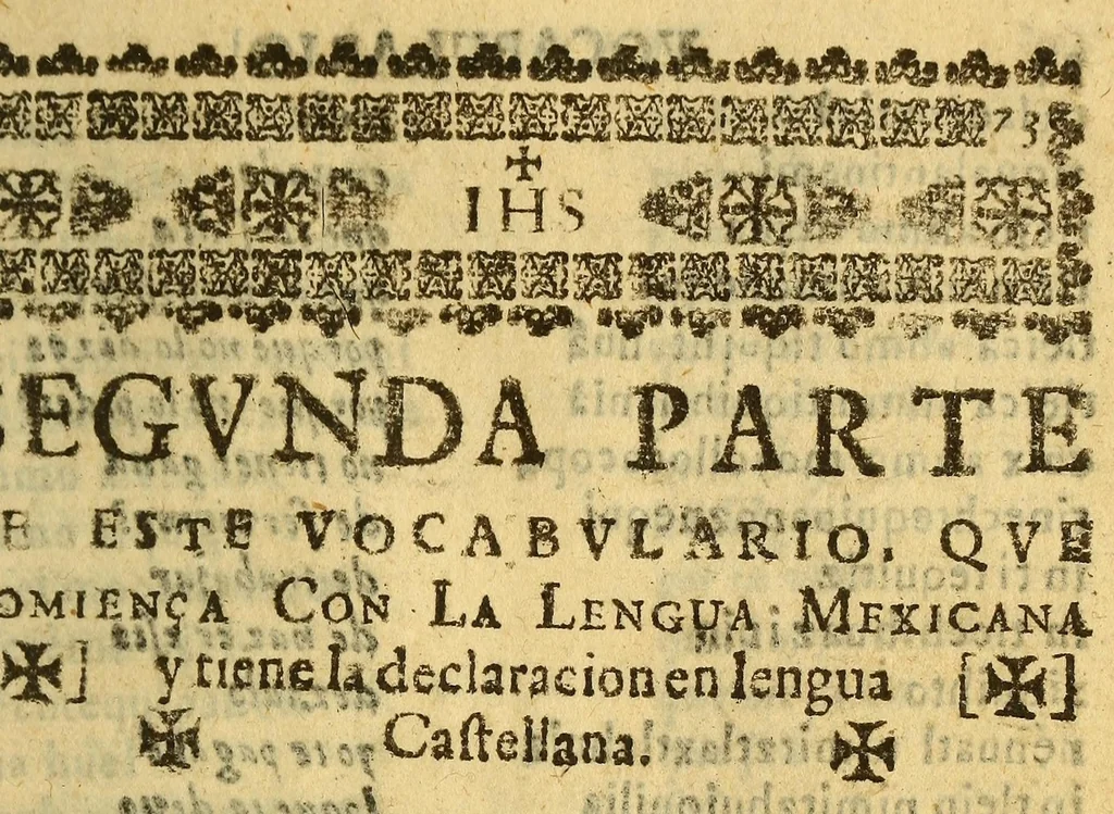 An illustration from Vocabulario manual de las lenguas castellana, y mexicana. : En que se contienen las palabras, preguntas y respuestas mas comunes y ordinarias que se suelen ofrecer en el trato y comunicacion entre Españoles, è Indios., 1690, leaf 87