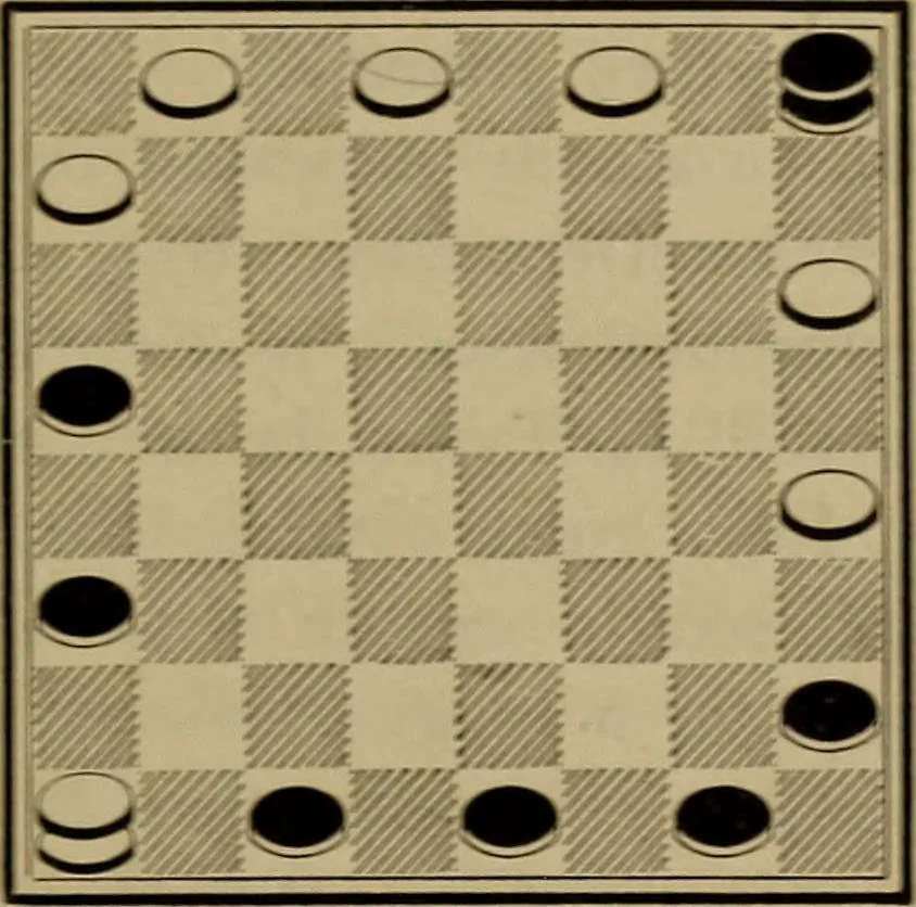 An illustration from Vocabulary of checkers; a dictionary of words, terms and phrases used in the game called checkers, or English draughts, 1909, leaf 144
