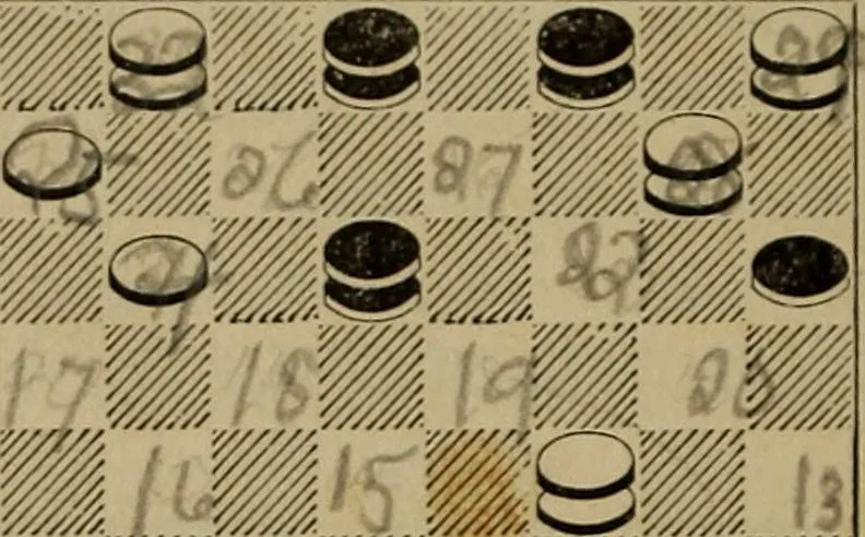 An illustration from Vocabulary of checkers; a dictionary of words, terms and phrases used in the game called checkers, or English draughts, 1909, leaf 175