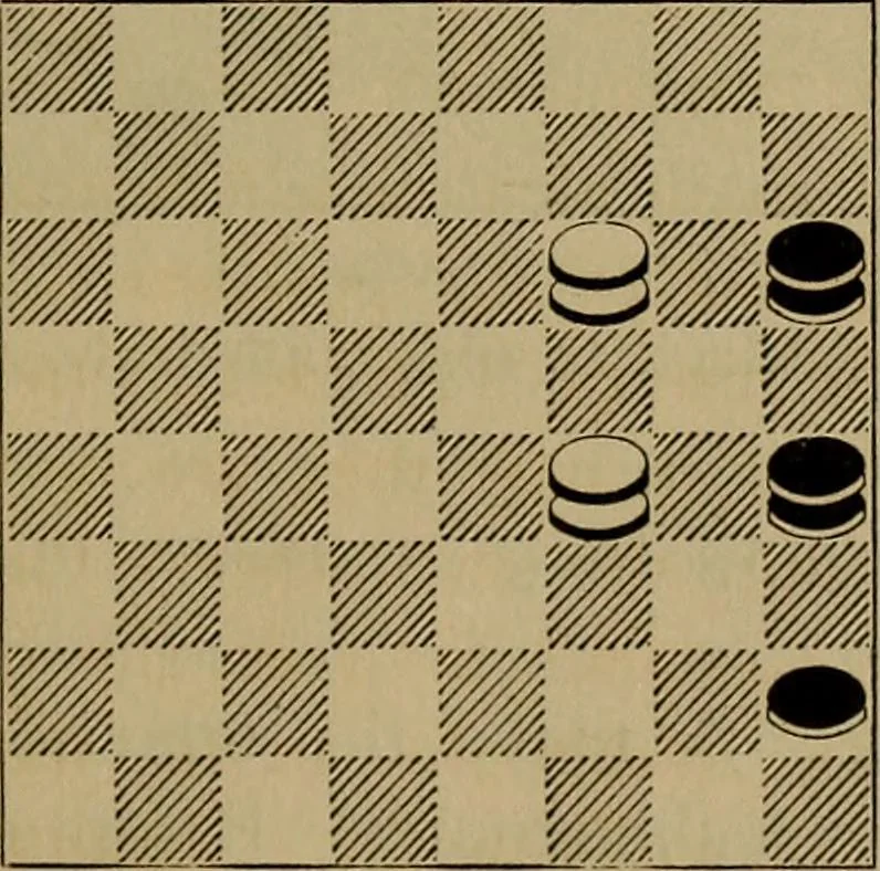 An illustration from Vocabulary of checkers; a dictionary of words, terms and phrases used in the game called checkers, or English draughts, 1909, leaf 188