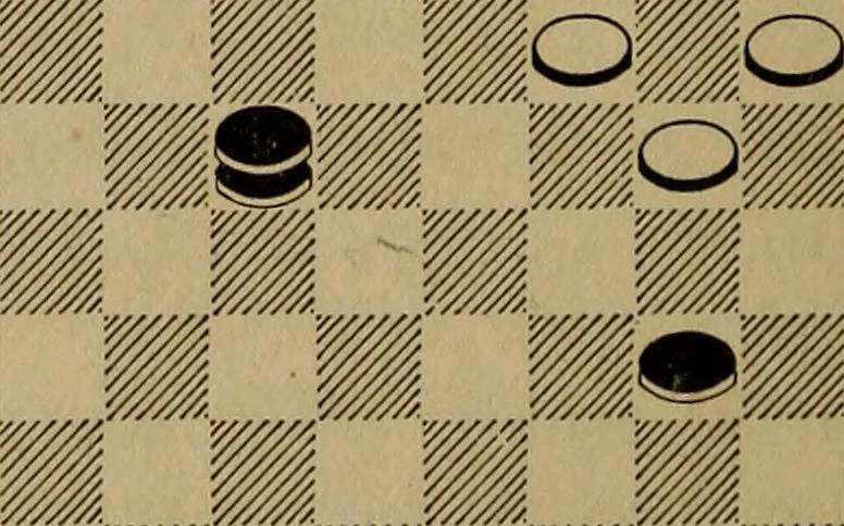 An illustration from Vocabulary of checkers; a dictionary of words, terms and phrases used in the game called checkers, or English draughts, 1909, leaf 45