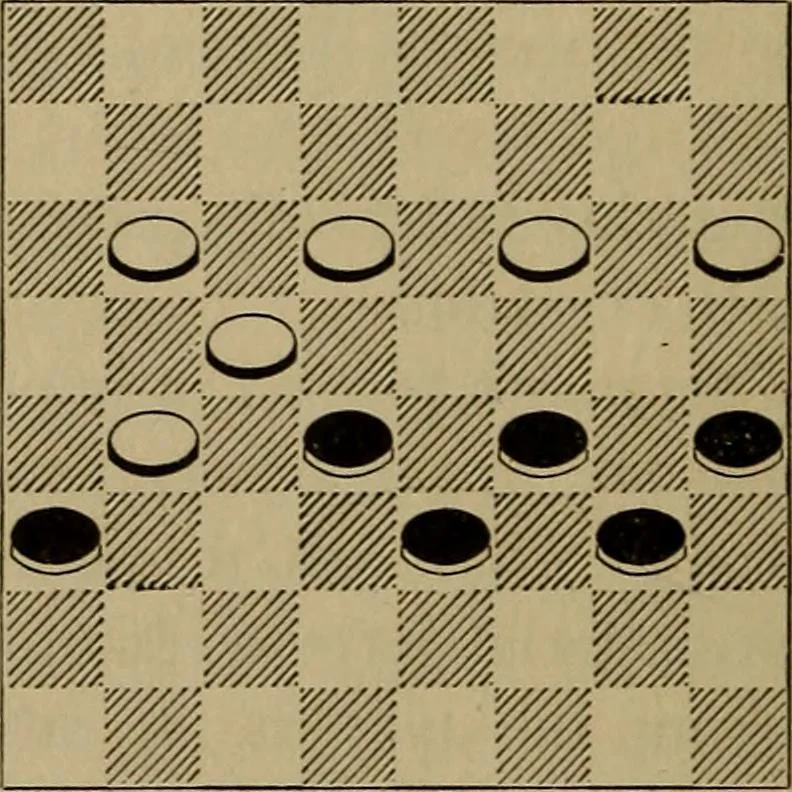 An illustration from Vocabulary of checkers; a dictionary of words, terms and phrases used in the game called checkers, or English draughts, 1909, leaf 51