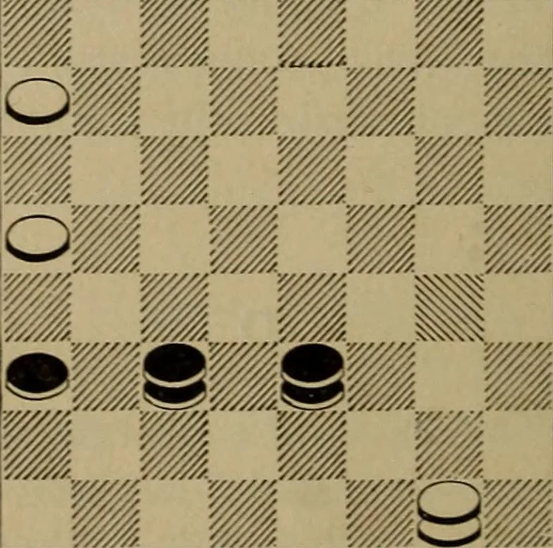 An illustration from Vocabulary of checkers; a dictionary of words, terms and phrases used in the game called checkers, or English draughts, 1909, leaf 55