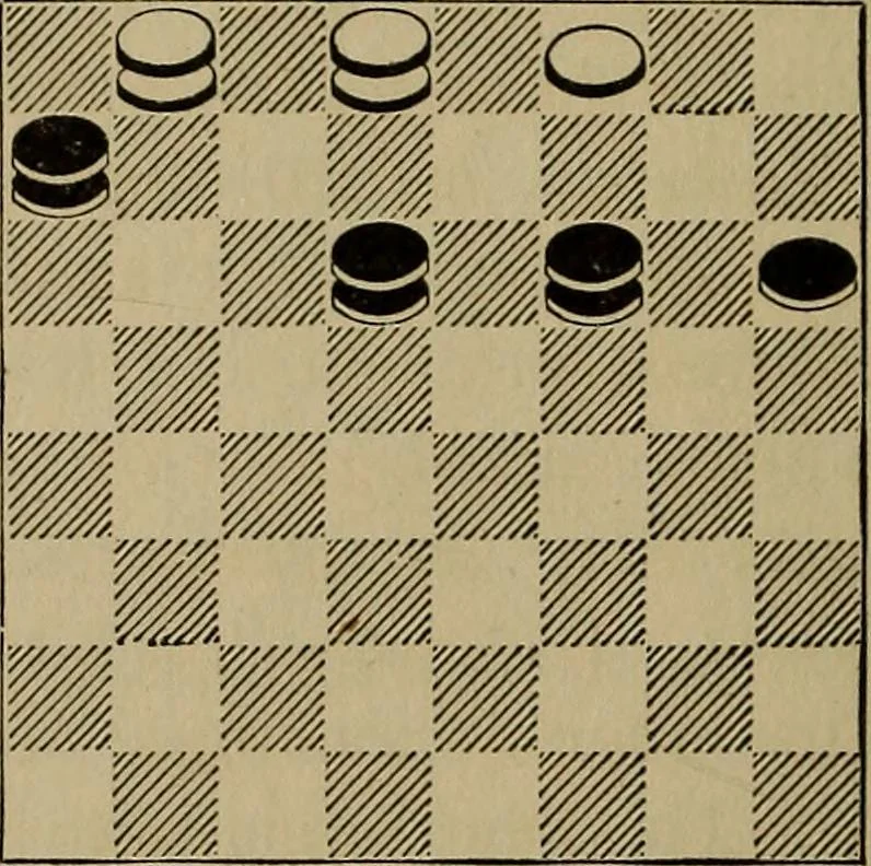An illustration from Vocabulary of checkers; a dictionary of words, terms and phrases used in the game called checkers, or English draughts, 1909, leaf 79