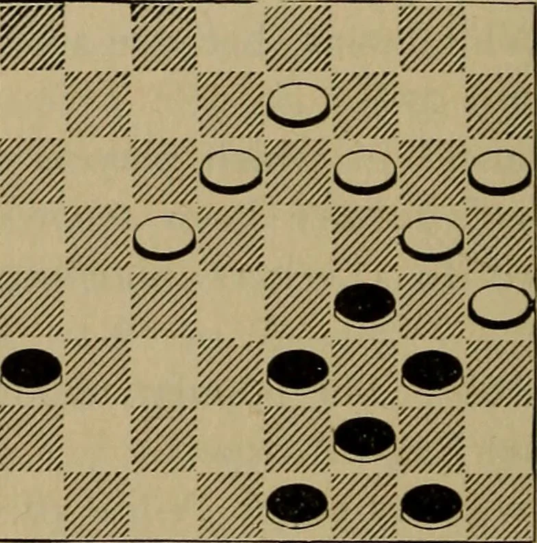 An illustration from Vocabulary of checkers; a dictionary of words, terms and phrases used in the game called checkers, or English draughts, 1909, leaf 91