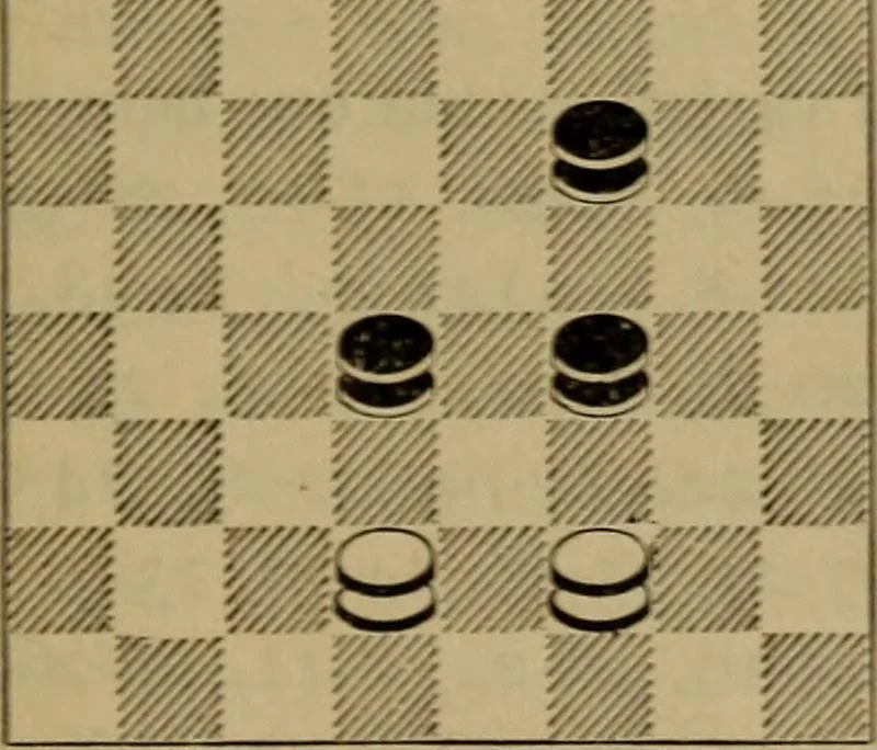 An illustration from Vocabulary of checkers; a dictionary of words, terms and phrases used in the game called checkers, or English draughts, 1909, leaf 98