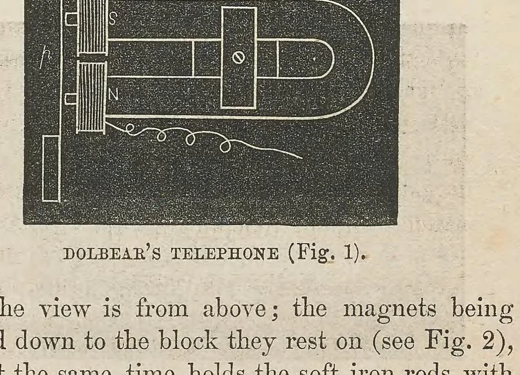 An illustration from The Voice by wire and post-card. All about the telephone and phonograph : containing description of Bell's and Dolbear's telephones and Edison's phonograph .., 1875, leaf 61