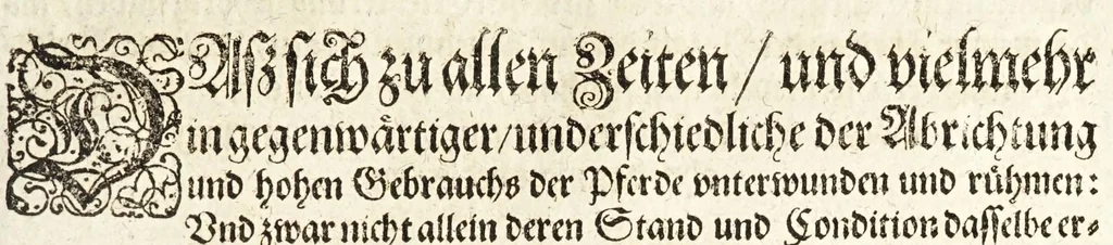 An illustration from Vollkommener ergäntzter Pferdt-Schatz : ausz reiffer Erwegung der Natur, Vernunfft und offtmahligen Erfahrung entstanden ... : Alles in Gestalt einer ausführlichen leicht verständlichen und begreifflichen Theoria und auff dieselbe gegründete Praxis verfasset .., 1664, leaf 237