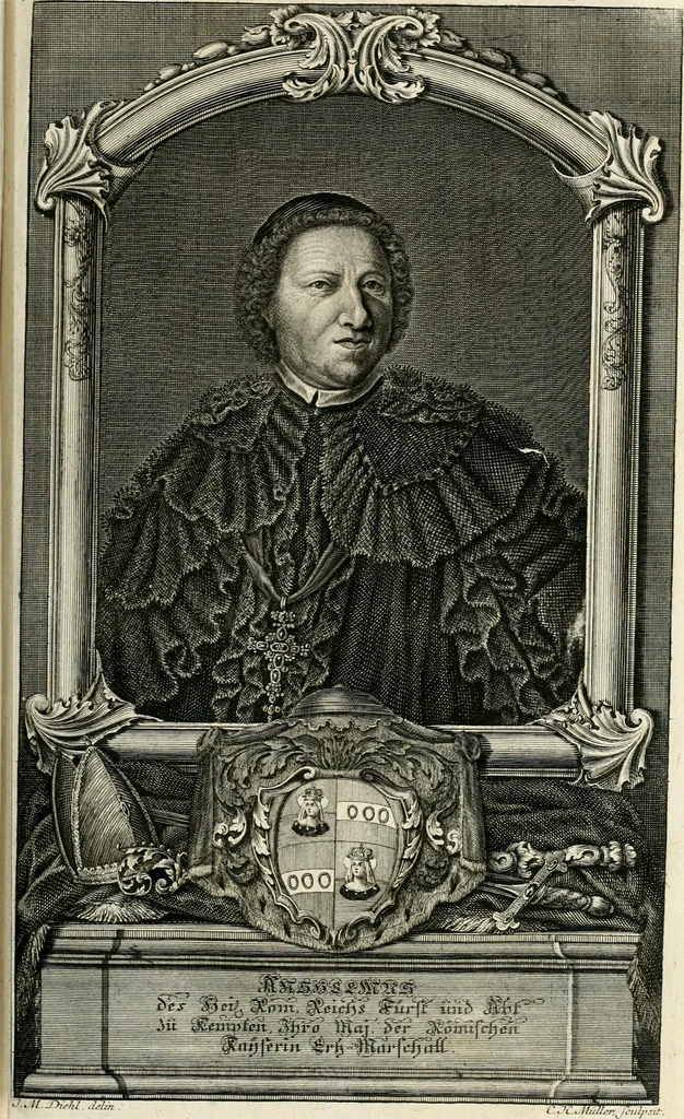 An illustration from Vollständiges Diarium von den merckwürdigsten Begebenheiten die sich vor, in und nach der höchst-beglückten Wahl und Crönung des allerdurchlauchtigsten, grossmächtigsten und unüberwindlichsten Fürsten und Herrn, Herrn Carls des VII., erwehlten Römischen Kaysers ... im gantzen Heil. Röm. Reich, und sonderlich in dieser freyen Reichs- und Wahl-Stadt Franckfurt am Mayn zugetragen : nebst umständlicher Beschreibung der Ein- und Aufzüge, Freuden-Feste, und übrigen feyerlichen Handlungen, sammt vielen Urkunden, Portraits, und andern Kupferstichen : auch einem Anhang von Beylagen, und ausführlichem Register .., 1742, leaf 1046