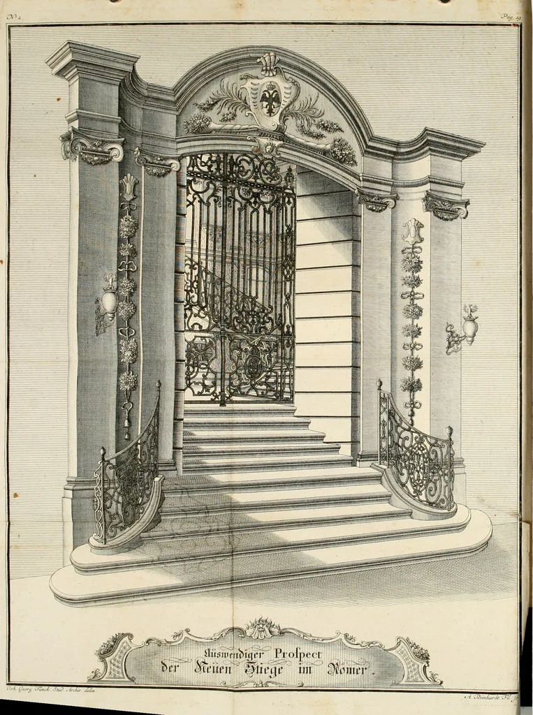 An illustration from Vollständiges Diarium von den merckwürdigsten Begebenheiten die sich vor, in und nach der höchst-beglückten Wahl und Crönung des allerdurchlauchtigsten, grossmächtigsten und unüberwindlichsten Fürsten und Herrn, Herrn Carls des VII., erwehlten Römischen Kaysers ... im gantzen Heil. Röm. Reich, und sonderlich in dieser freyen Reichs- und Wahl-Stadt Franckfurt am Mayn zugetragen : nebst umständlicher Beschreibung der Ein- und Aufzüge, Freuden-Feste, und übrigen feyerlichen Handlungen, sammt vielen Urkunden, Portraits, und andern Kupferstichen : auch einem Anhang von Beylagen, und ausführlichem Register .., 1742, leaf 130