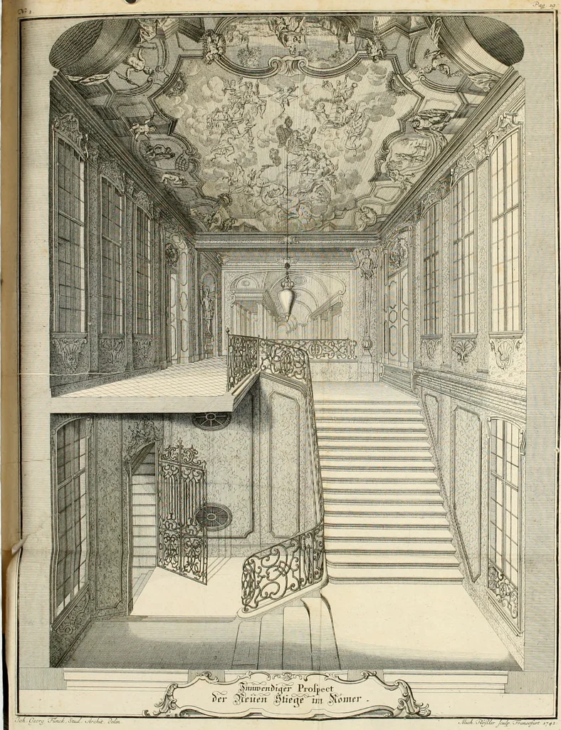 An illustration from Vollständiges Diarium von den merckwürdigsten Begebenheiten die sich vor, in und nach der höchst-beglückten Wahl und Crönung des allerdurchlauchtigsten, grossmächtigsten und unüberwindlichsten Fürsten und Herrn, Herrn Carls des VII., erwehlten Römischen Kaysers ... im gantzen Heil. Röm. Reich, und sonderlich in dieser freyen Reichs- und Wahl-Stadt Franckfurt am Mayn zugetragen : nebst umständlicher Beschreibung der Ein- und Aufzüge, Freuden-Feste, und übrigen feyerlichen Handlungen, sammt vielen Urkunden, Portraits, und andern Kupferstichen : auch einem Anhang von Beylagen, und ausführlichem Register .., 1742, leaf 133