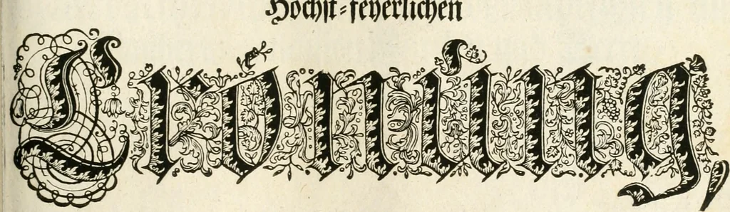 An illustration from Vollständiges Diarium von den merckwürdigsten Begebenheiten die sich vor, in und nach der höchst-beglückten Wahl und Crönung des allerdurchlauchtigsten, grossmächtigsten und unüberwindlichsten Fürsten und Herrn, Herrn Carls des VII., erwehlten Römischen Kaysers ... im gantzen Heil. Röm. Reich, und sonderlich in dieser freyen Reichs- und Wahl-Stadt Franckfurt am Mayn zugetragen : nebst umständlicher Beschreibung der Ein- und Aufzüge, Freuden-Feste, und übrigen feyerlichen Handlungen, sammt vielen Urkunden, Portraits, und andern Kupferstichen : auch einem Anhang von Beylagen, und ausführlichem Register .., 1742, leaf 696