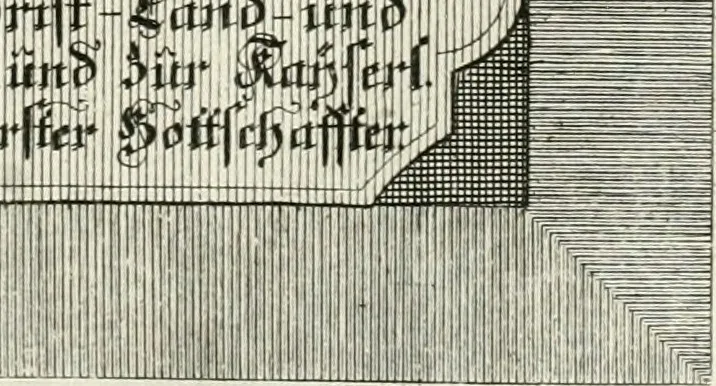 An illustration from Vollständiges Diarium von den merckwürdigsten Begebenheiten die sich vor, in und nach der höchst-beglückten Wahl und Crönung des allerdurchlauchtigsten, grossmächtigsten und unüberwindlichsten Fürsten und Herrn, Herrn Carls des VII., erwehlten Römischen Kaysers ... im gantzen Heil. Röm. Reich, und sonderlich in dieser freyen Reichs- und Wahl-Stadt Franckfurt am Mayn zugetragen : nebst umständlicher Beschreibung der Ein- und Aufzüge, Freuden-Feste, und übrigen feyerlichen Handlungen, sammt vielen Urkunden, Portraits, und andern Kupferstichen : auch einem Anhang von Beylagen, und ausführlichem Register .., 1742, leaf 734