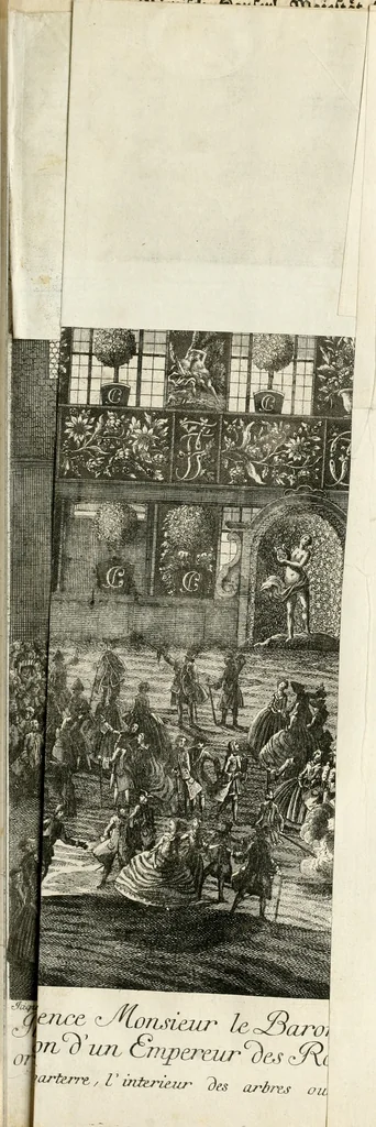 An illustration from Vollständiges Diarium von den merckwürdigsten Begebenheiten die sich vor, in und nach der höchst-beglückten Wahl und Crönung des allerdurchlauchtigsten, grossmächtigsten und unüberwindlichsten Fürsten und Herrn, Herrn Carls des VII., erwehlten Römischen Kaysers ... im gantzen Heil. Röm. Reich, und sonderlich in dieser freyen Reichs- und Wahl-Stadt Franckfurt am Mayn zugetragen : nebst umständlicher Beschreibung der Ein- und Aufzüge, Freuden-Feste, und übrigen feyerlichen Handlungen, sammt vielen Urkunden, Portraits, und andern Kupferstichen : auch einem Anhang von Beylagen, und ausführlichem Register .., 1742, leaf 774