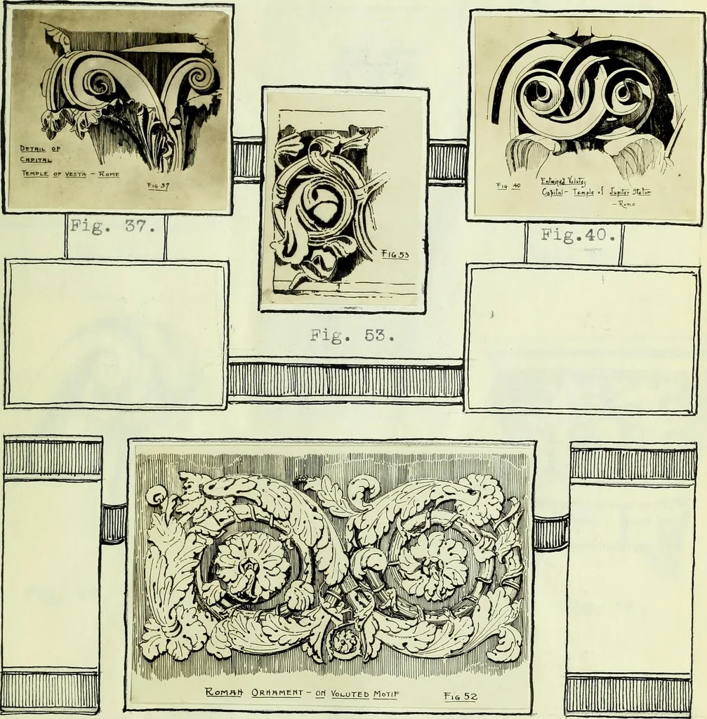 An illustration from The volute in architecture and architectural decoration with particular reference to its introduction into the Ionic order, 1918, leaf 106