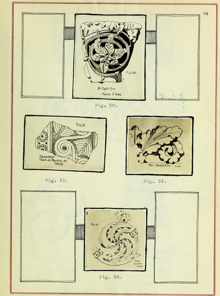 An illustration from The volute in architecture and architectural decoration with particular reference to its introduction into the Ionic order, 1918, leaf 110
