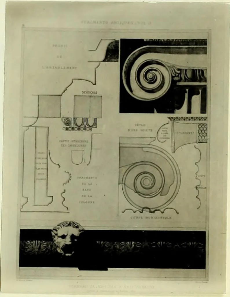 An illustration from The volute in architecture and architectural decoration with particular reference to its introduction into the Ionic order, 1918, leaf 94