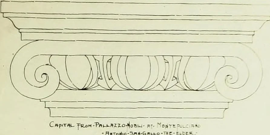 An illustration from The volute in architecture and architectural decoration with particular reference to its introduction into the Ionic order, 1918, leaf 98