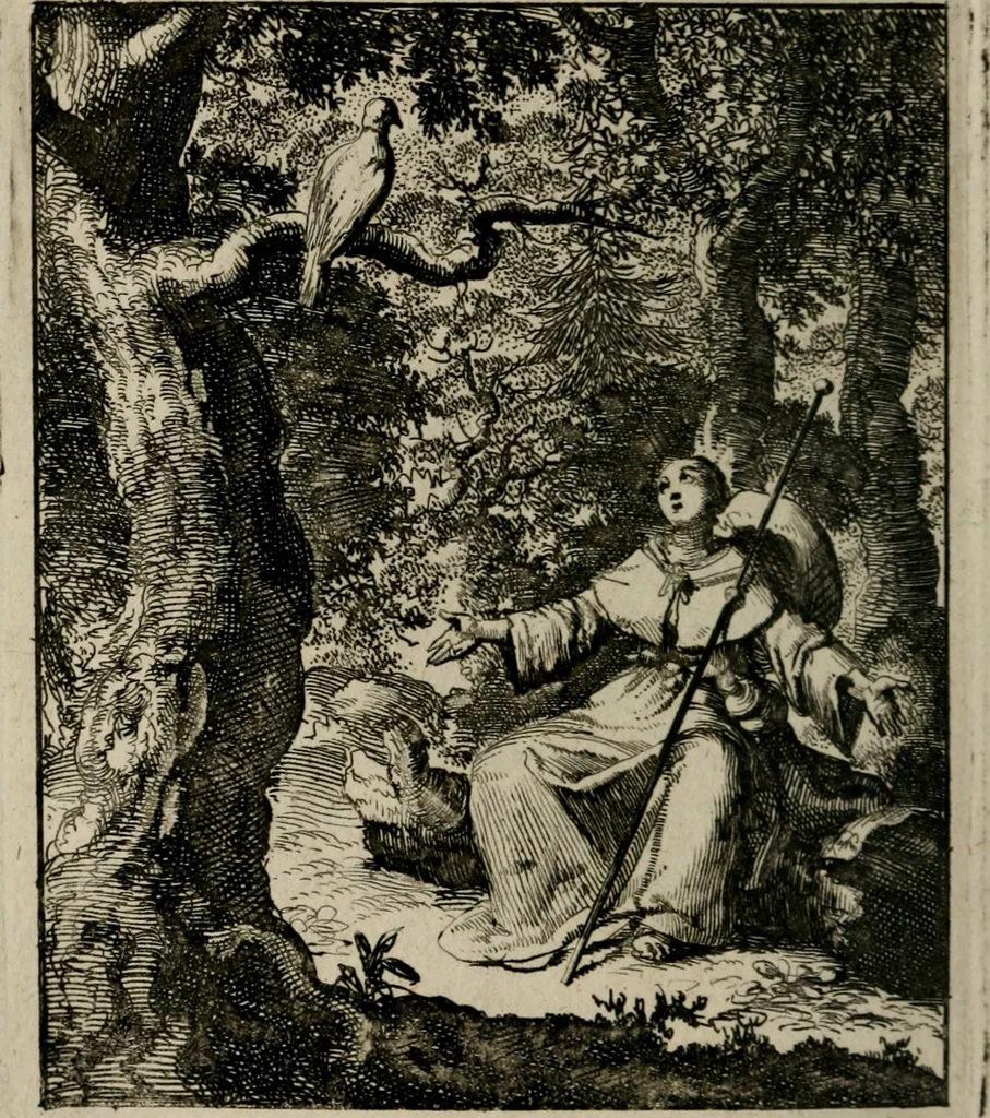An illustration from Voncken der liefde Jesu, van het Godt-begerende zielen-vuur : zynde bloemetjes der saalige hoope, tot verheugelykheid der wandelaars, langs den weg, na vreeden-ryk : een behelsinge van vyftig sinne-beelden, met hunne, daar op speelende, verssen, en heylige spreuken, 1696, leaf 123
