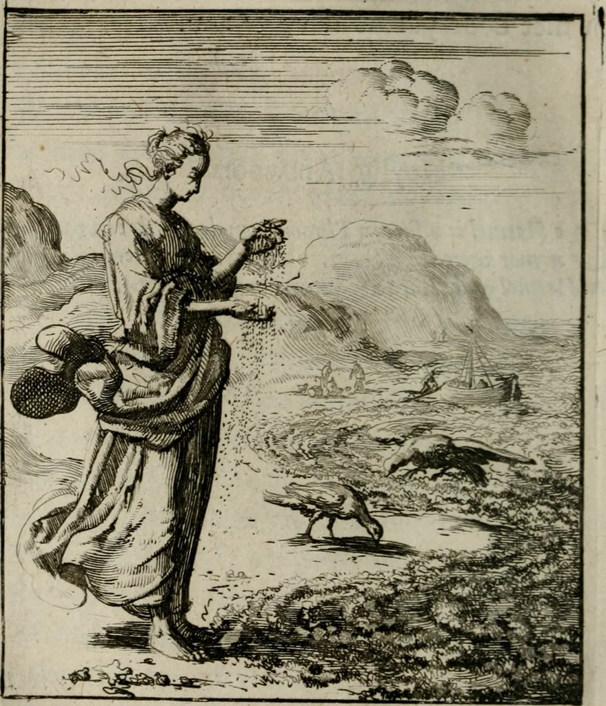 An illustration from Voncken der liefde Jesu, van het Godt-begerende zielen-vuur : zynde bloemetjes der saalige hoope, tot verheugelykheid der wandelaars, langs den weg, na vreeden-ryk : een behelsinge van vyftig sinne-beelden, met hunne, daar op speelende, verssen, en heylige spreuken, 1696, leaf 139