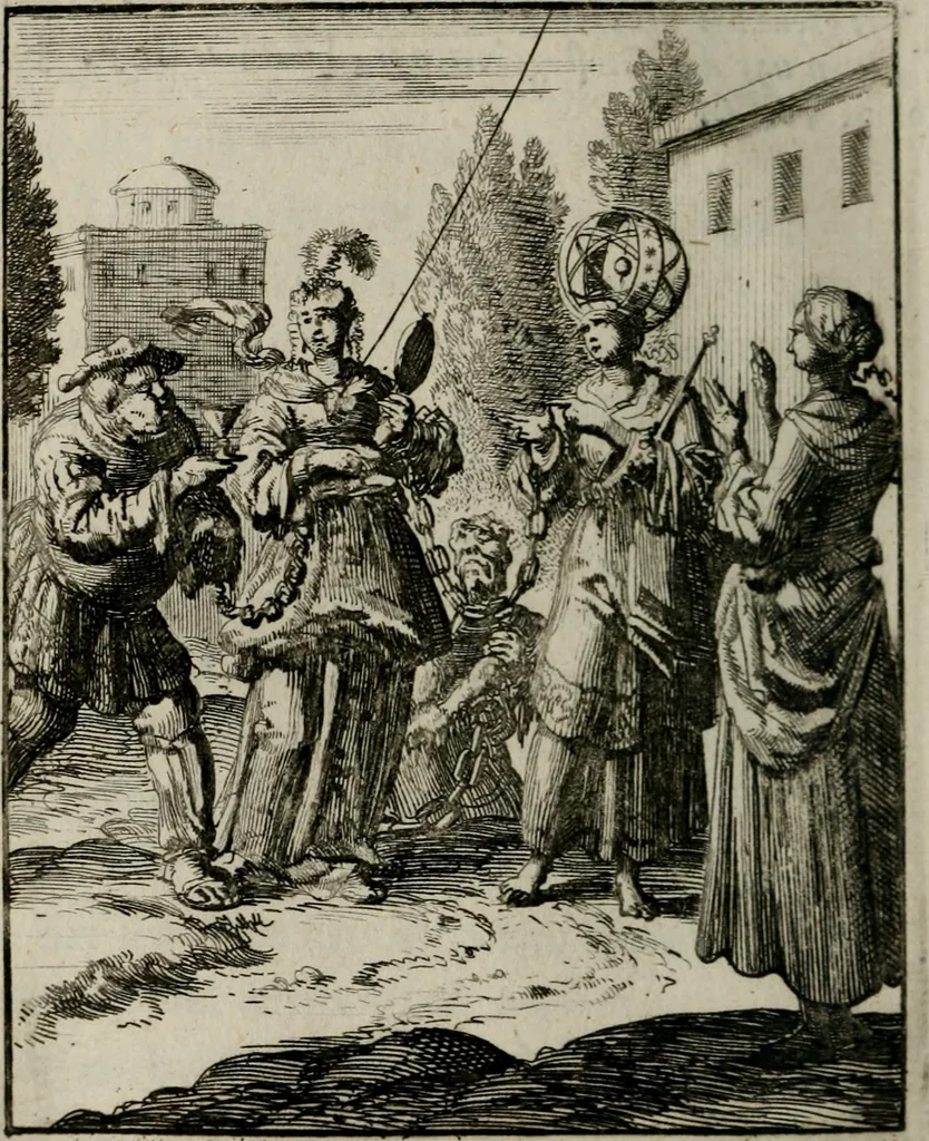 An illustration from Voncken der liefde Jesu, van het Godt-begerende zielen-vuur : zynde bloemetjes der saalige hoope, tot verheugelykheid der wandelaars, langs den weg, na vreeden-ryk : een behelsinge van vyftig sinne-beelden, met hunne, daar op speelende, verssen, en heylige spreuken, 1696, leaf 149
