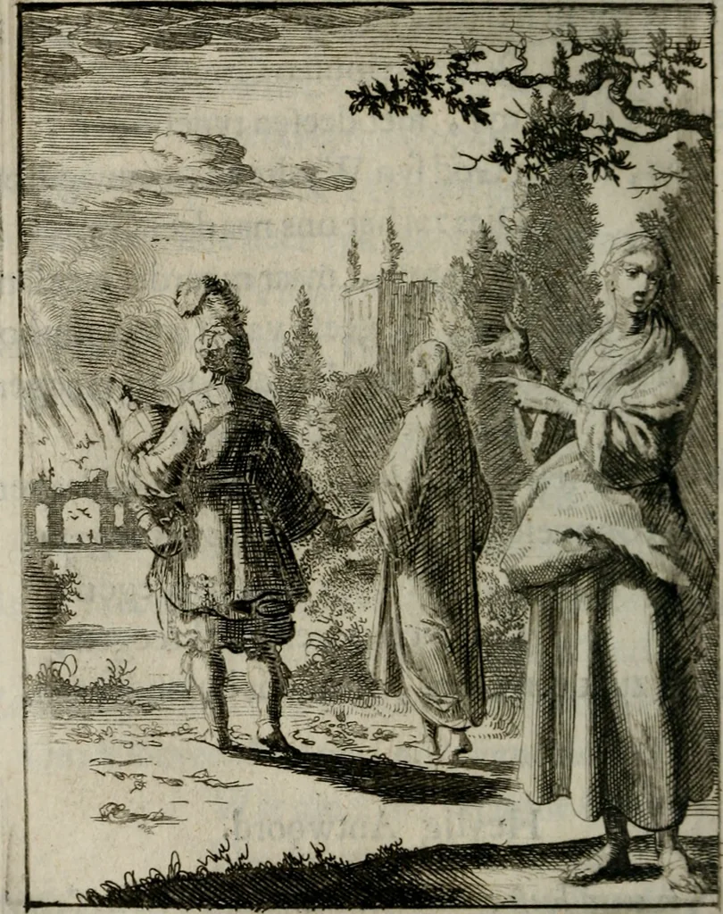 An illustration from Voncken der liefde Jesu, van het Godt-begerende zielen-vuur : zynde bloemetjes der saalige hoope, tot verheugelykheid der wandelaars, langs den weg, na vreeden-ryk : een behelsinge van vyftig sinne-beelden, met hunne, daar op speelende, verssen, en heylige spreuken, 1696, leaf 167