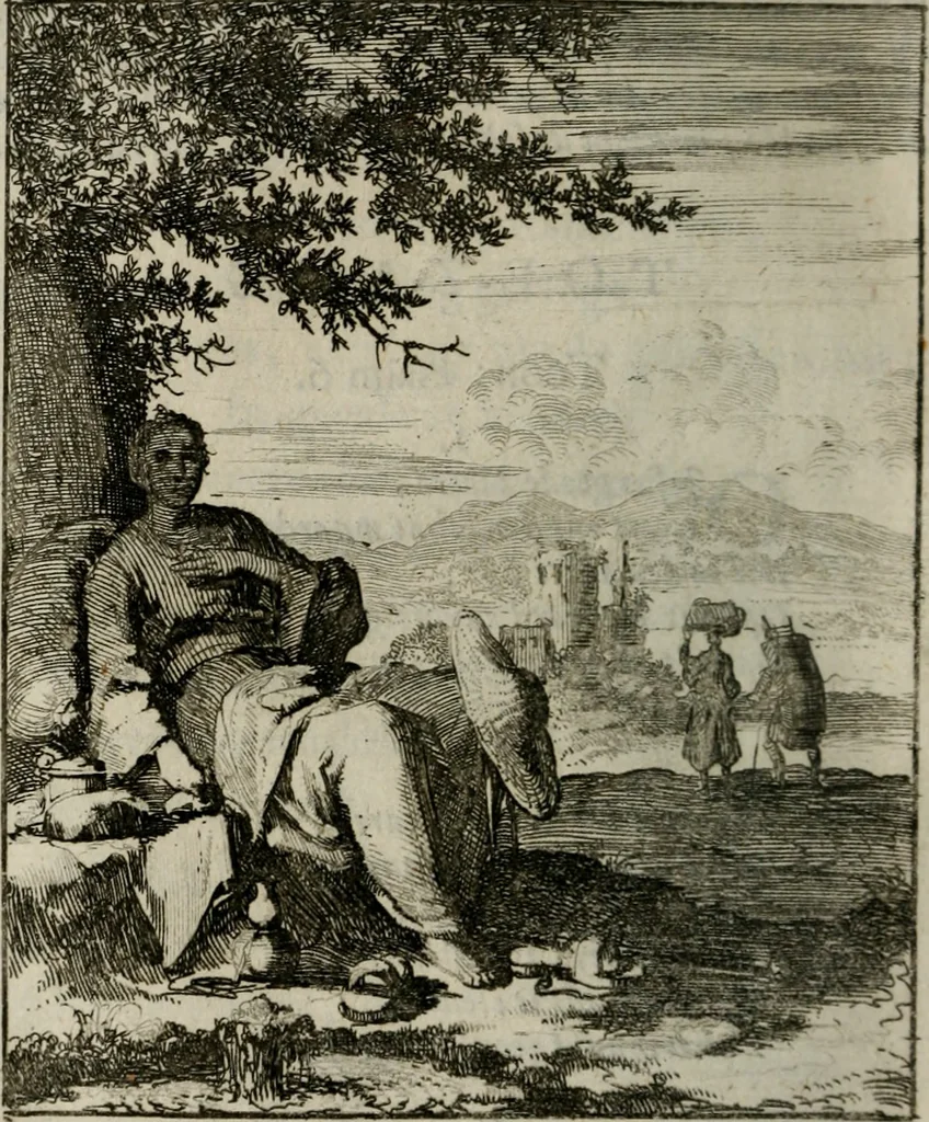 An illustration from Voncken der liefde Jesu, van het Godt-begerende zielen-vuur : zynde bloemetjes der saalige hoope, tot verheugelykheid der wandelaars, langs den weg, na vreeden-ryk : een behelsinge van vyftig sinne-beelden, met hunne, daar op speelende, verssen, en heylige spreuken, 1696, leaf 181