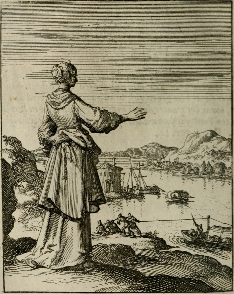 An illustration from Voncken der liefde Jesu, van het Godt-begerende zielen-vuur : zynde bloemetjes der saalige hoope, tot verheugelykheid der wandelaars, langs den weg, na vreeden-ryk : een behelsinge van vyftig sinne-beelden, met hunne, daar op speelende, verssen, en heylige spreuken, 1696, leaf 75