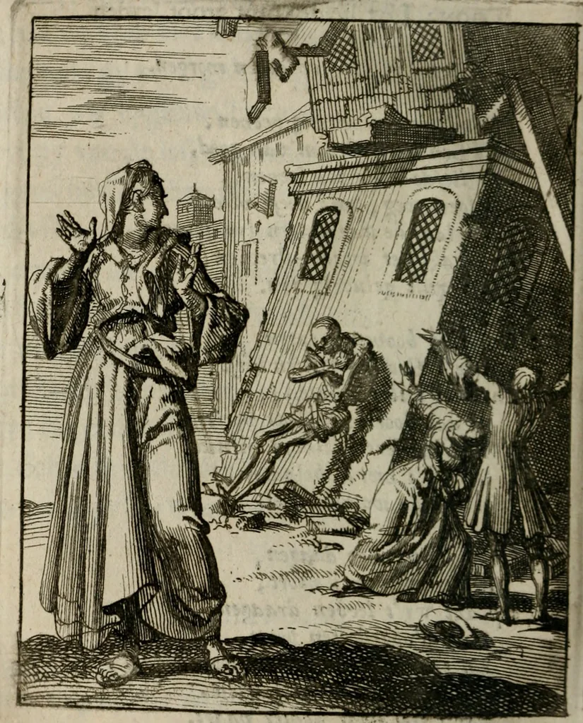 An illustration from Voncken der liefde Jesu, van het Godt-begerende zielen-vuur : zynde bloemetjes der saalige hoope, tot verheugelykheid der wandelaars, langs den weg, na vreeden-ryk : een behelsinge van vyftig sinne-beelden, met hunne, daar op speelende, verssen, en heylige spreuken, 1696, leaf 79