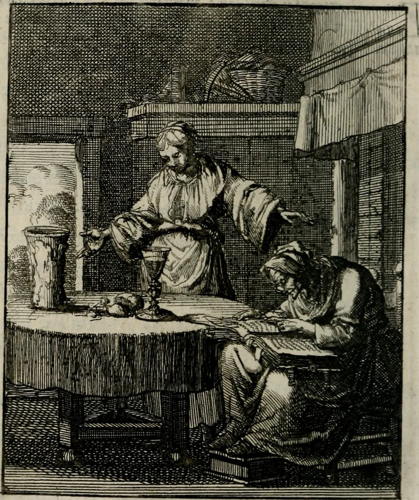 An illustration from Voncken der liefde Jesu, van het Godt-begerende zielen-vuur : zynde bloemetjes der saalige hoope, tot verheugelykheid der wandelaars, langs den weg, na vreeden-ryk : een behelsinge van vyftig sinne-beelden, met hunne, daar op speelende, verssen, en heylige spreuken, 1696, leaf 97
