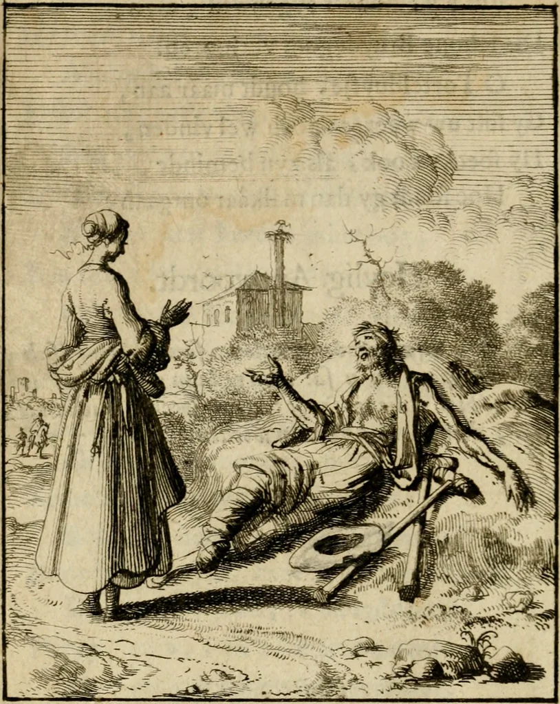 An illustration from Voncken der liefde Jesu, van het Godtbegerende zielenvier : bloemitjes der salige hoope, tot verheugelykheid der wandelaars langs den weg, na vreden ryk : een behelsinge van vyftig sinne-beelden, met hunne daar op spelende verssen, en heylige spreuken, 1687, leaf 129