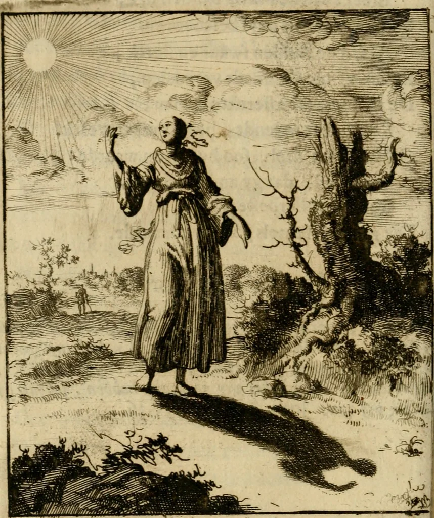 An illustration from Voncken der liefde Jesu, van het Godtbegerende zielenvier : bloemitjes der salige hoope, tot verheugelykheid der wandelaars langs den weg, na vreden ryk : een behelsinge van vyftig sinne-beelden, met hunne daar op spelende verssen, en heylige spreuken, 1687, leaf 155