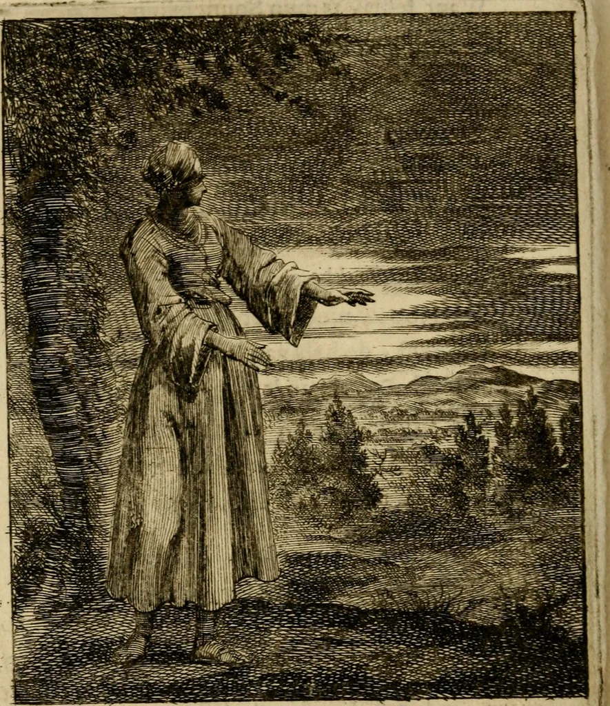An illustration from Voncken der liefde Jesu, van het Godtbegerende zielenvier : bloemitjes der salige hoope, tot verheugelykheid der wandelaars langs den weg, na vreden ryk : een behelsinge van vyftig sinne-beelden, met hunne daar op spelende verssen, en heylige spreuken, 1687, leaf 229