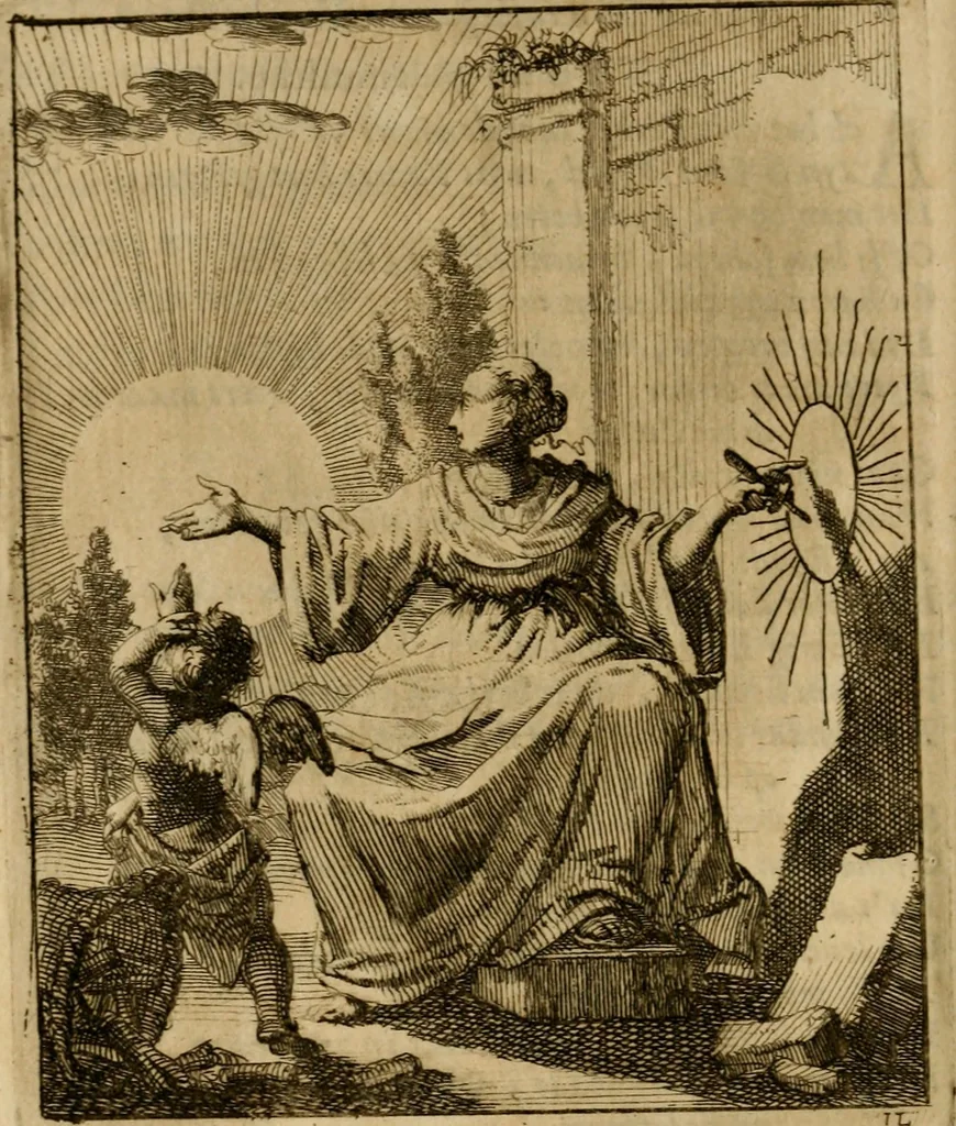 An illustration from Voncken der liefde Jesu, van het Godtbegerende zielenvier : bloemitjes der salige hoope, tot verheugelykheid der wandelaars langs den weg, na vreden ryk : een behelsinge van vyftig sinne-beelden, met hunne daar op spelende verssen, en heylige spreuken, 1687, leaf 41