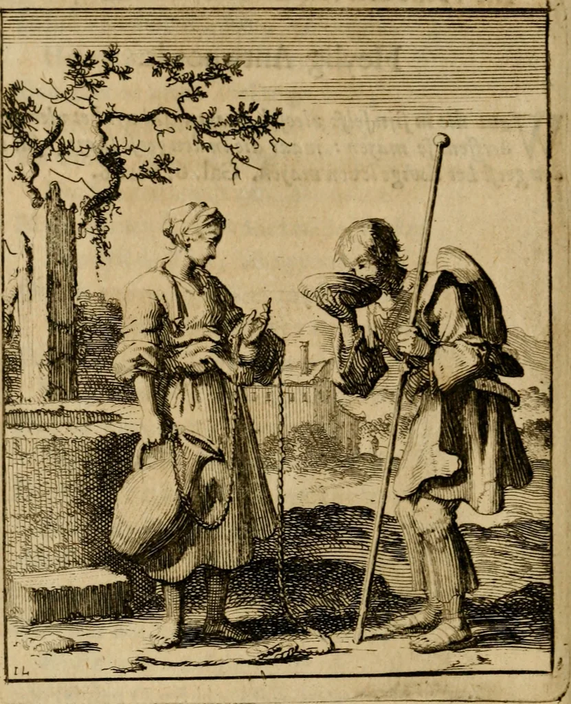 An illustration from Voncken der liefde Jesu, van het Godtbegerende zielenvier : bloemitjes der salige hoope, tot verheugelykheid der wandelaars langs den weg, na vreden ryk : een behelsinge van vyftig sinne-beelden, met hunne daar op spelende verssen, en heylige spreuken, 1687, leaf 53