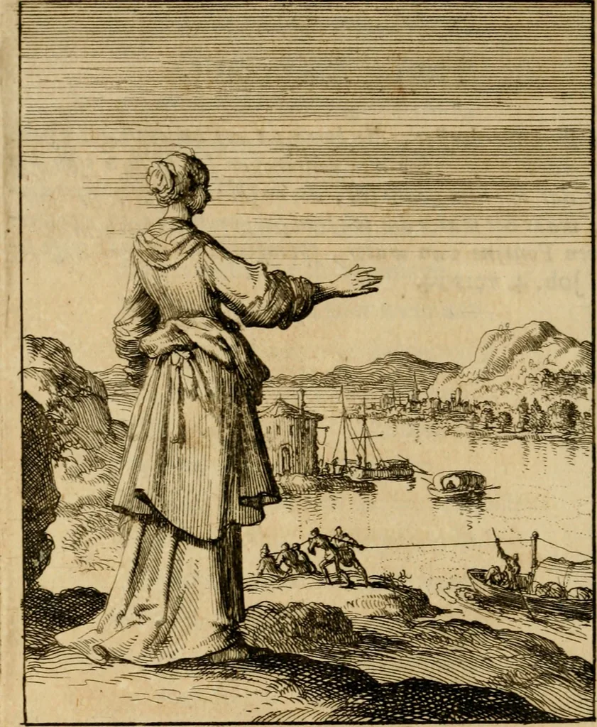 An illustration from Voncken der liefde Jesu, van het Godtbegerende zielenvier : bloemitjes der salige hoope, tot verheugelykheid der wandelaars langs den weg, na vreden ryk : een behelsinge van vyftig sinne-beelden, met hunne daar op spelende verssen, en heylige spreuken, 1687, leaf 77