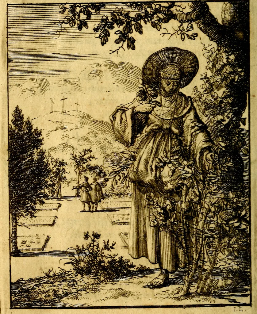 An illustration from Voncken der liefde Jesu : van het Godtbegerende zielenvier : bloemitjes der salige hoope, tot verheugelykheid der wandelaars langs den weg, na vreden ryk : een behelsinge van vyftig sinne-beelden, met hunne daar op spelende verssen, en heylige spreuken, 1687, leaf 113