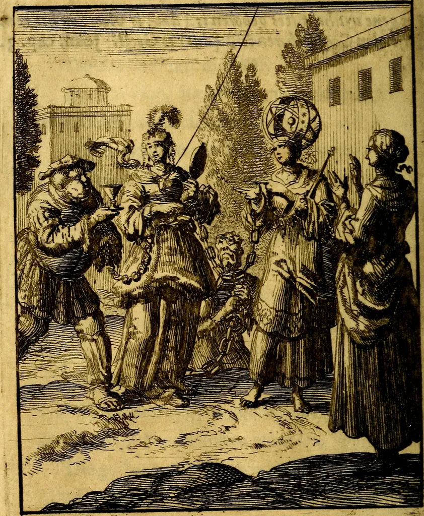 An illustration from Voncken der liefde Jesu : van het Godtbegerende zielenvier : bloemitjes der salige hoope, tot verheugelykheid der wandelaars langs den weg, na vreden ryk : een behelsinge van vyftig sinne-beelden, met hunne daar op spelende verssen, en heylige spreuken, 1687, leaf 153