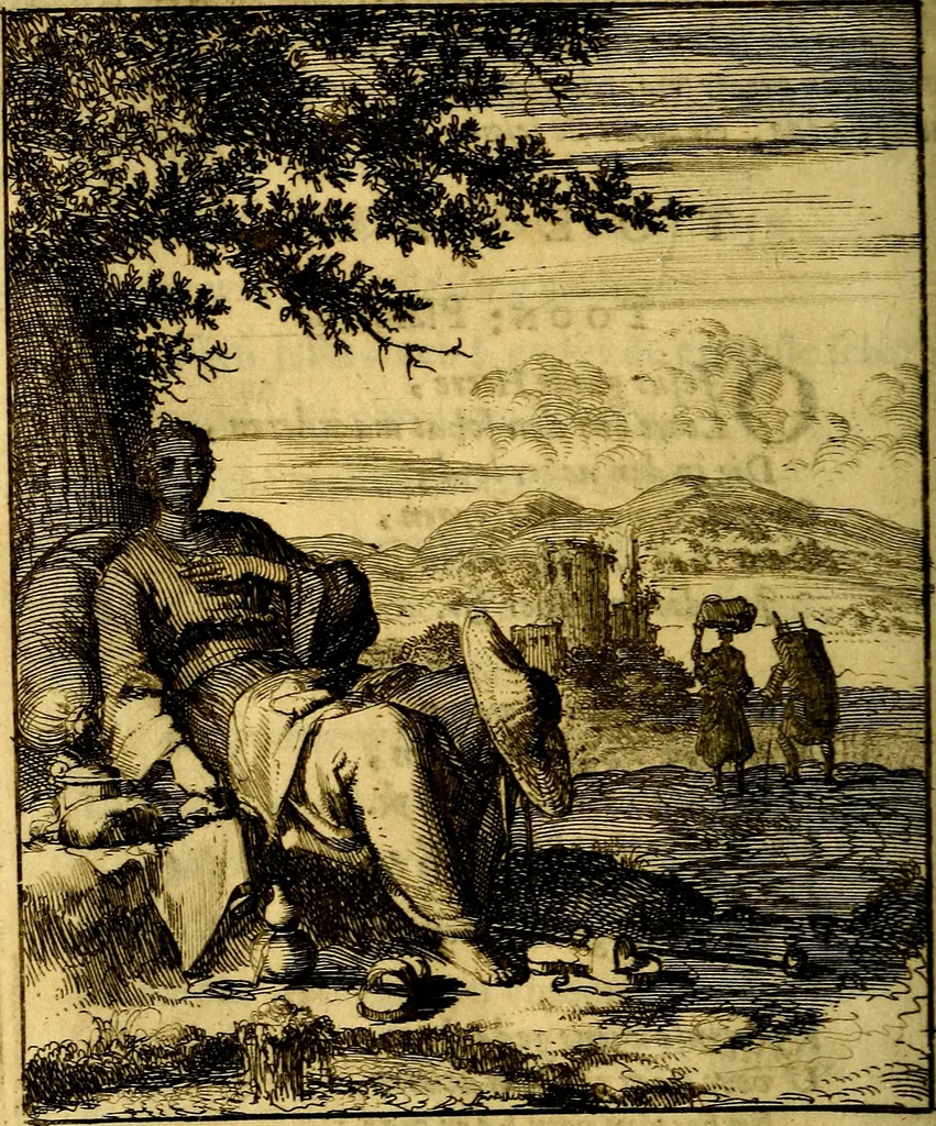 An illustration from Voncken der liefde Jesu : van het Godtbegerende zielenvier : bloemitjes der salige hoope, tot verheugelykheid der wandelaars langs den weg, na vreden ryk : een behelsinge van vyftig sinne-beelden, met hunne daar op spelende verssen, en heylige spreuken, 1687, leaf 185