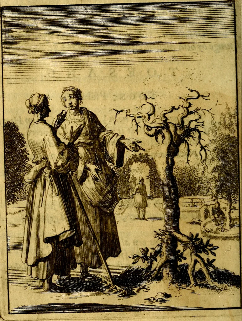 An illustration from Voncken der liefde Jesu : van het Godtbegerende zielenvier : bloemitjes der salige hoope, tot verheugelykheid der wandelaars langs den weg, na vreden ryk : een behelsinge van vyftig sinne-beelden, met hunne daar op spelende verssen, en heylige spreuken, 1687, leaf 207