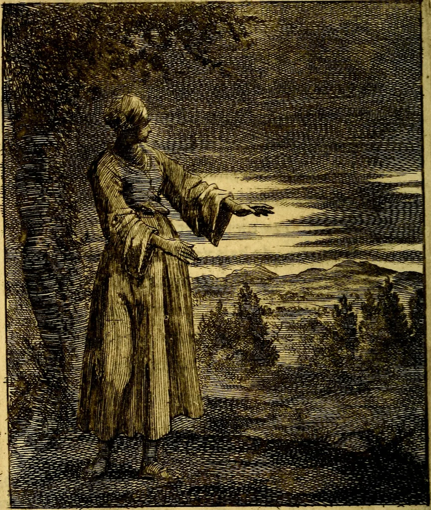 An illustration from Voncken der liefde Jesu : van het Godtbegerende zielenvier : bloemitjes der salige hoope, tot verheugelykheid der wandelaars langs den weg, na vreden ryk : een behelsinge van vyftig sinne-beelden, met hunne daar op spelende verssen, en heylige spreuken, 1687, leaf 231