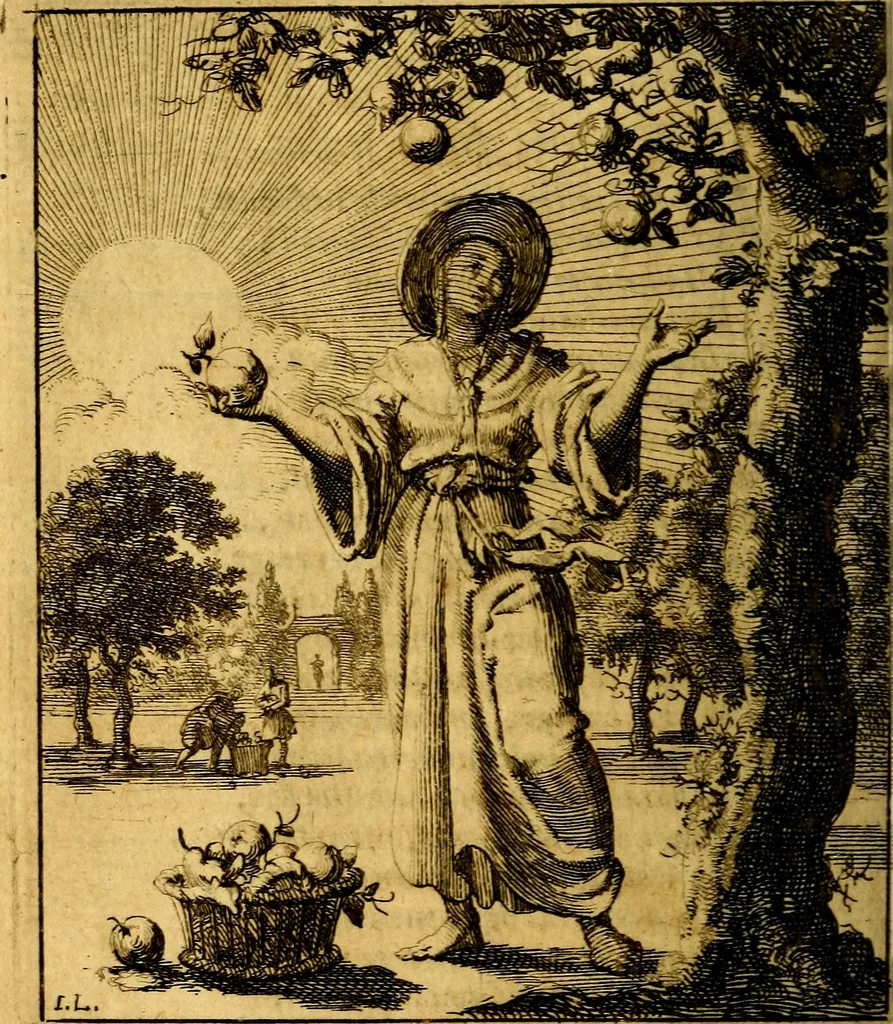 An illustration from Voncken der liefde Jesu : van het Godtbegerende zielenvier : bloemitjes der salige hoope, tot verheugelykheid der wandelaars langs den weg, na vreden ryk : een behelsinge van vyftig sinne-beelden, met hunne daar op spelende verssen, en heylige spreuken, 1687, leaf 31