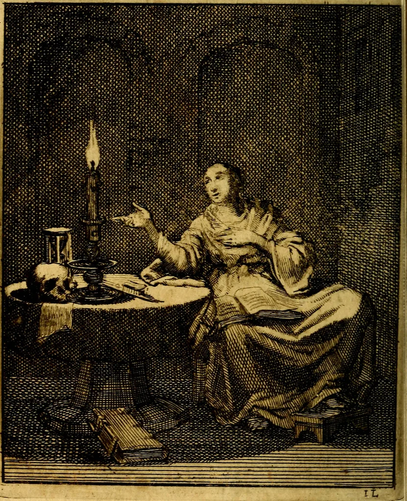 An illustration from Voncken der liefde Jesu : van het Godtbegerende zielenvier : bloemitjes der salige hoope, tot verheugelykheid der wandelaars langs den weg, na vreden ryk : een behelsinge van vyftig sinne-beelden, met hunne daar op spelende verssen, en heylige spreuken, 1687, leaf 47